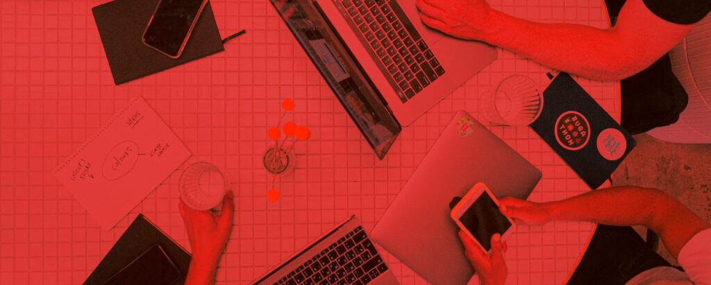 Aerial view of red desk